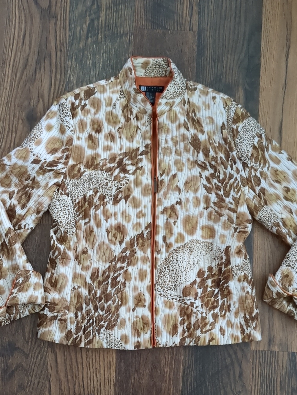 Vintage Carole Little 100% Silk Quilted Cheetah Print Jacket Blazer, Size Large